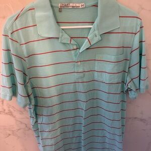 Criquet Men’s Large Mint Green Red Stripe Polo 100% Organic Cotton